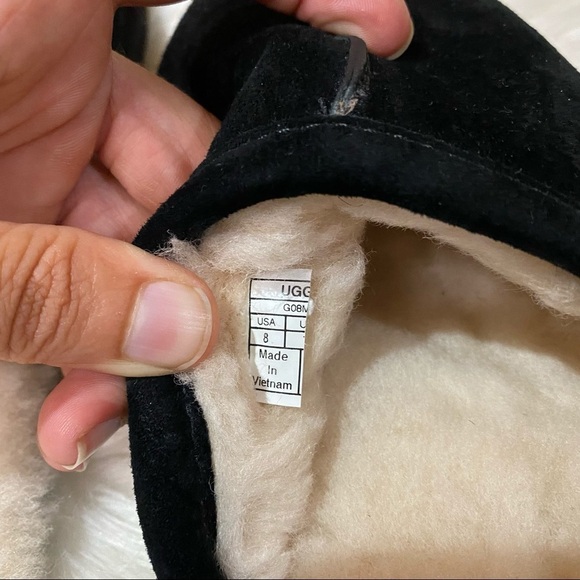UGG: Men's Suede Wool Scuff Slipper Indoor Black Cream Slip Slide On Slippers 8 - Picture 4 of 8
